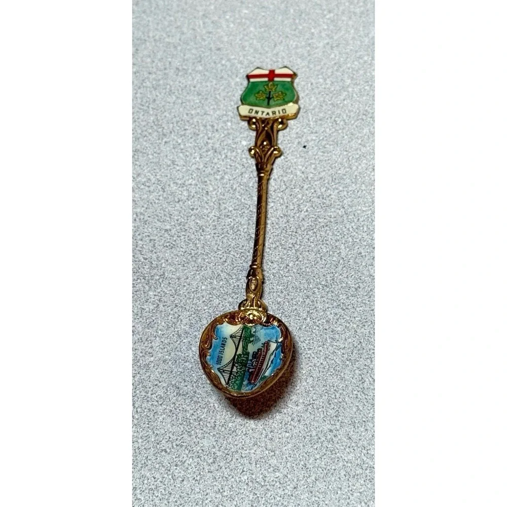 Gold Wash‎ & Enamel 1000 Islands Ontario Canada Souvenir Spoon